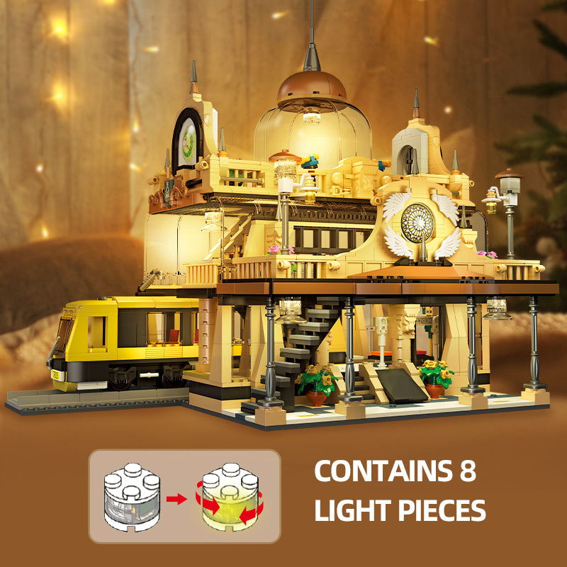 JIESTAR 欧式火车站 【含灯光件】 Building Block Set - 89136-4.jpg