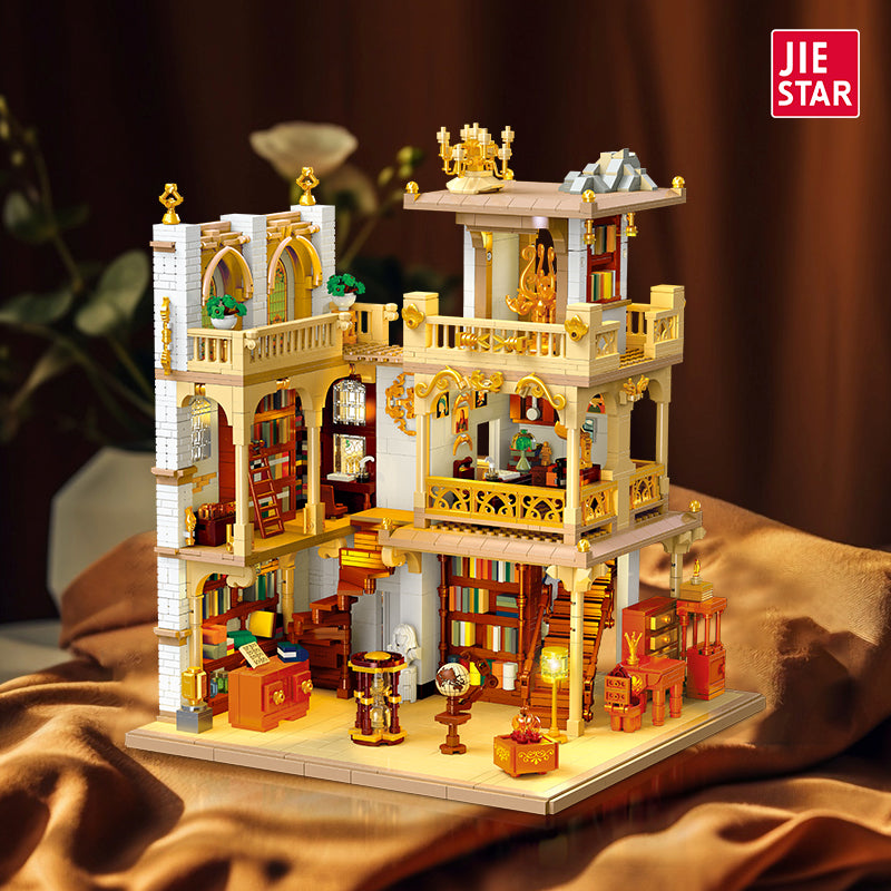 JIESTAR European Style Bookstore [Including Led Lighting Accessories*7 Pieces] Building Block Set - 57015-1.jpg