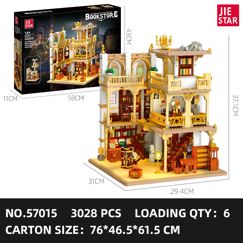 JIESTAR European Style Bookstore [Including Led Lighting Accessories*7 Pieces] Building Block Set SKU image - 57015-sku.jpg