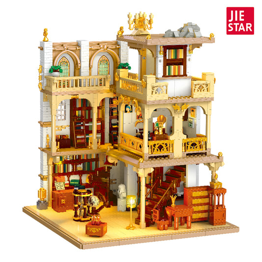 JIESTAR European Style Bookstore [Including Led Lighting Accessories*7 Pieces] Building Block Set - 57015-白底.jpg