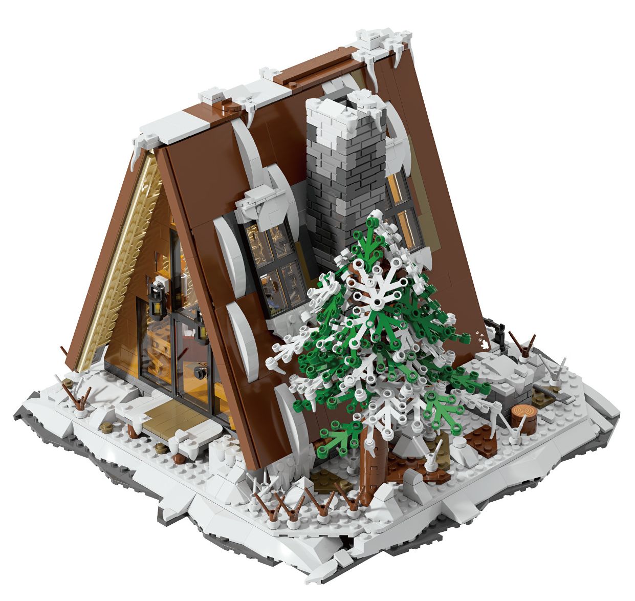 Xbert A-Frame Snow Cabin Building Block Set - 66151-白底.jpg