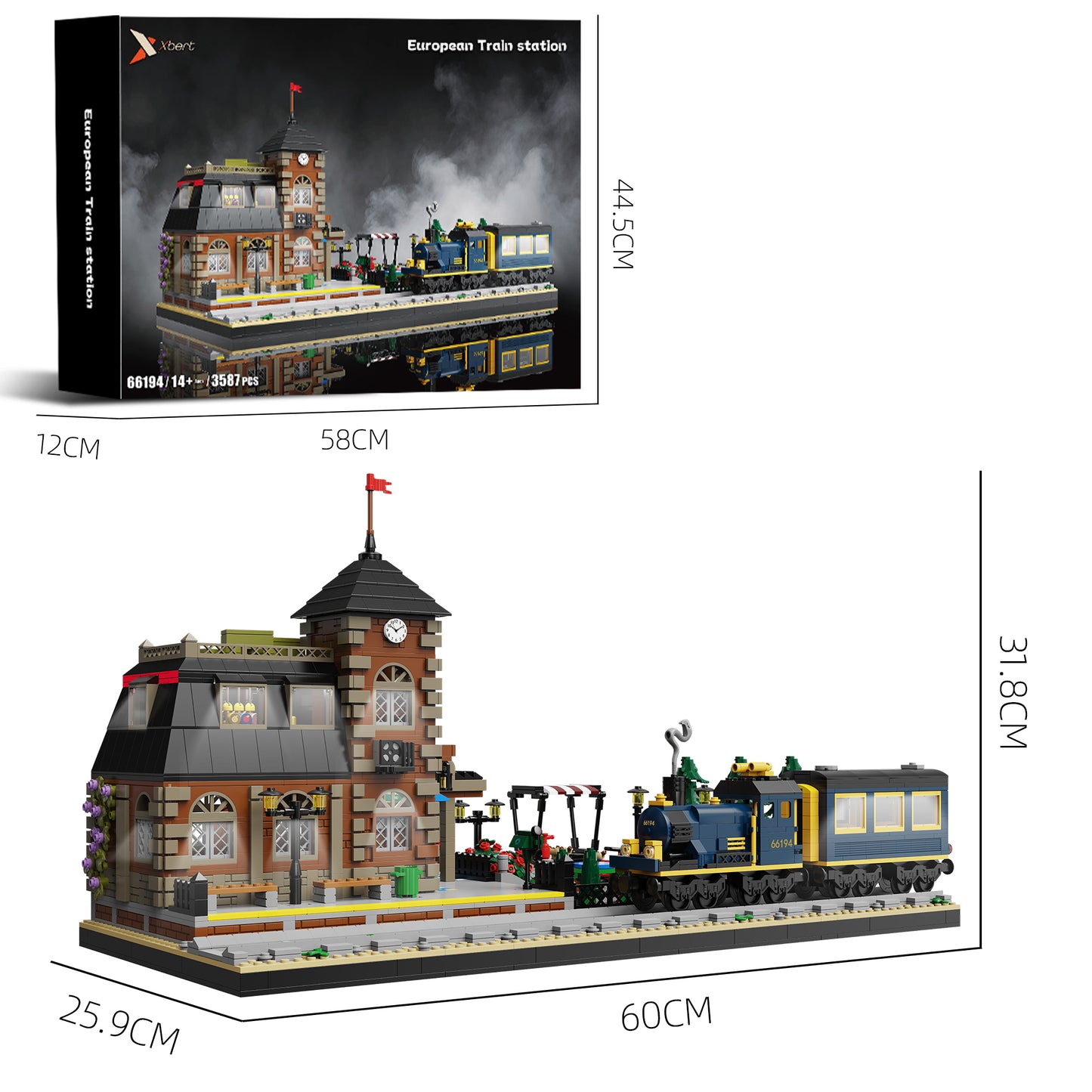 Xbert European Train Station Building Set SKU image - 66194-尺寸.jpg