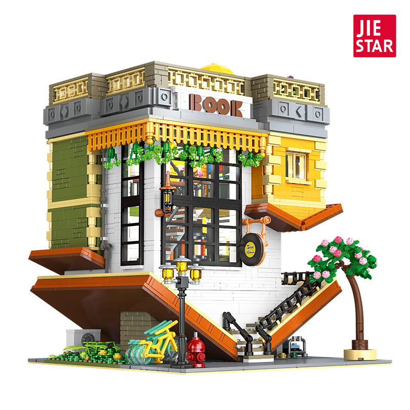 JIESTAR Upside Down Bookstore With Qr Code Light Line Building Block Set - 89130-白底.jpg