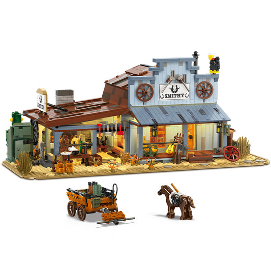 JIESTAR Western Blacksmith Shop Building Block Set - 89145-白底.jpg