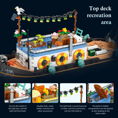 JIESTAR Canal Houseboat [Including Lighting Accessories] Built-In Ag3 Button Batteries * 3 Pieces Building Block Set - JJ9202-3.jpg