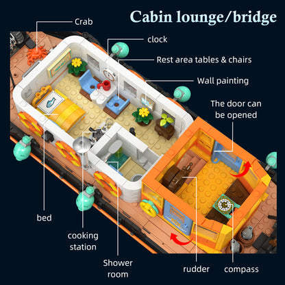 JIESTAR Canal Houseboat [Including Lighting Accessories] Built-In Ag3 Button Batteries * 3 Pieces Building Block Set - JJ9202-4.jpg