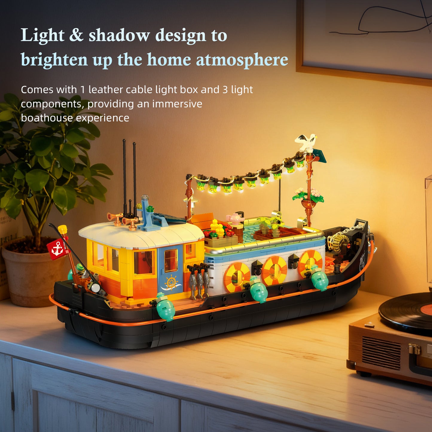 JIESTAR Canal Houseboat [Including Lighting Accessories] Built-In Ag3 Button Batteries * 3 Pieces Building Block Set - JJ9202-5.jpg