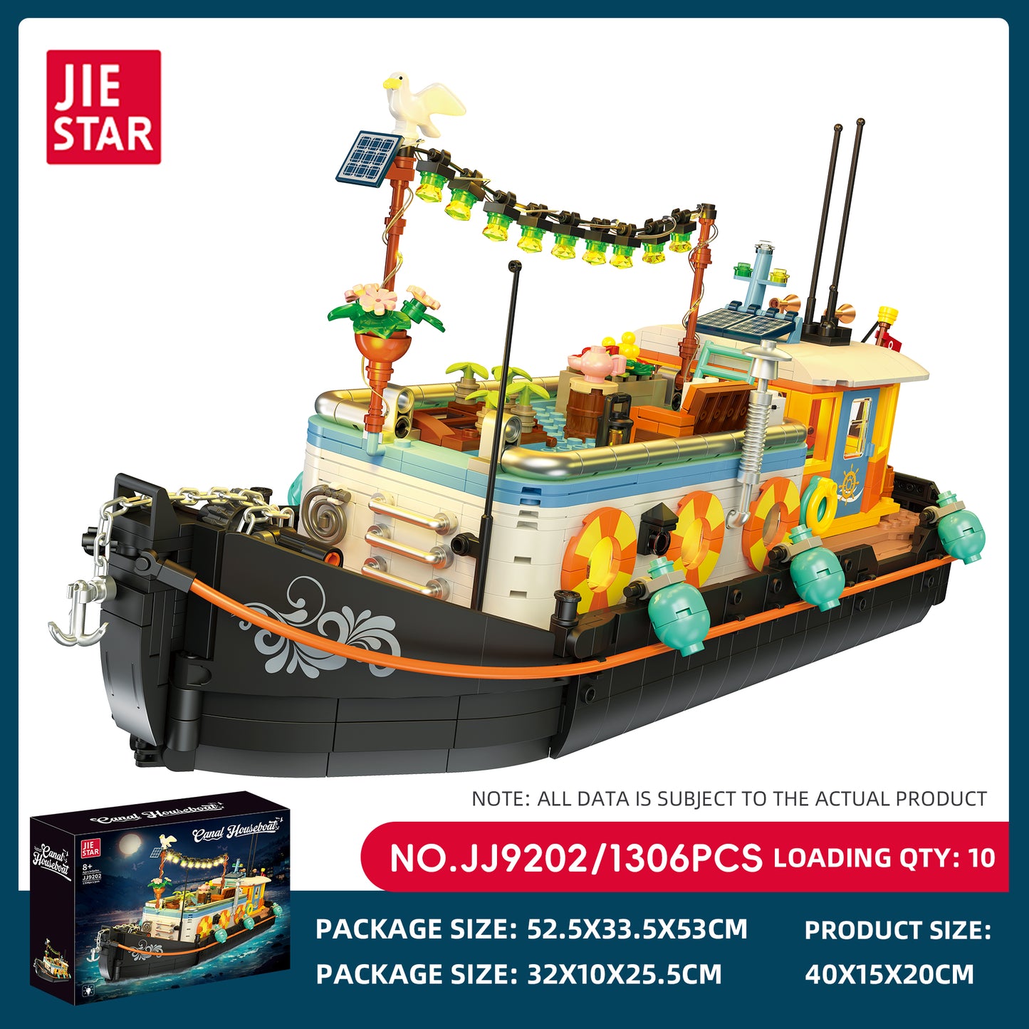 JIESTAR Canal Houseboat [Including Lighting Accessories] Built-In Ag3 Button Batteries * 3 Pieces Building Block Set SKU image - JJ9202-sku.jpg