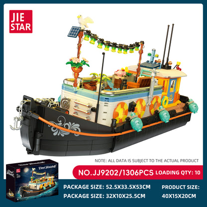 JIESTAR Canal Houseboat [Including Lighting Accessories] Built-In Ag3 Button Batteries * 3 Pieces Building Block Set SKU image - JJ9202-sku.jpg