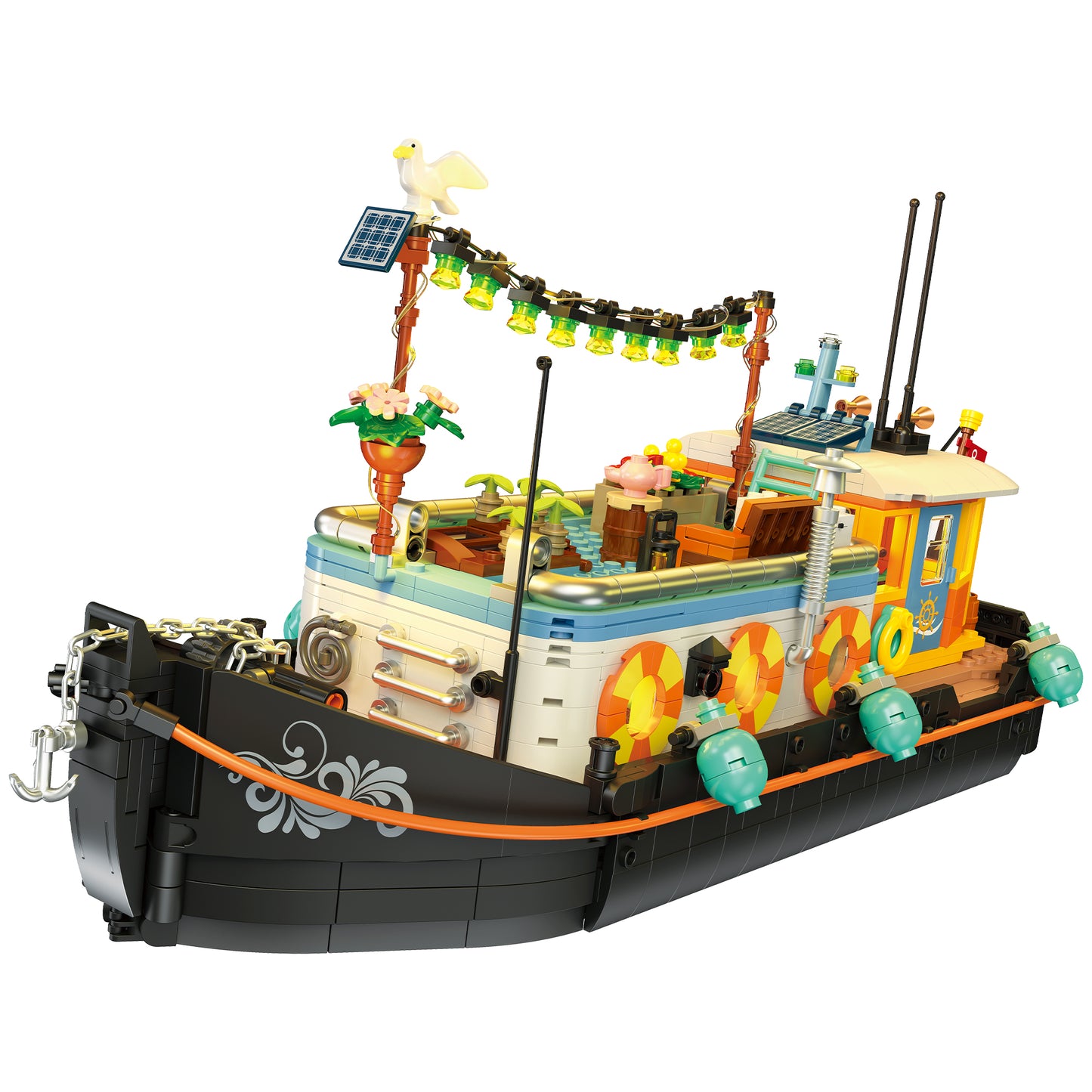 JIESTAR Canal Houseboat [Including Lighting Accessories] Built-In Ag3 Button Batteries * 3 Pieces Building Block Set - JJ9202-白底.jpg