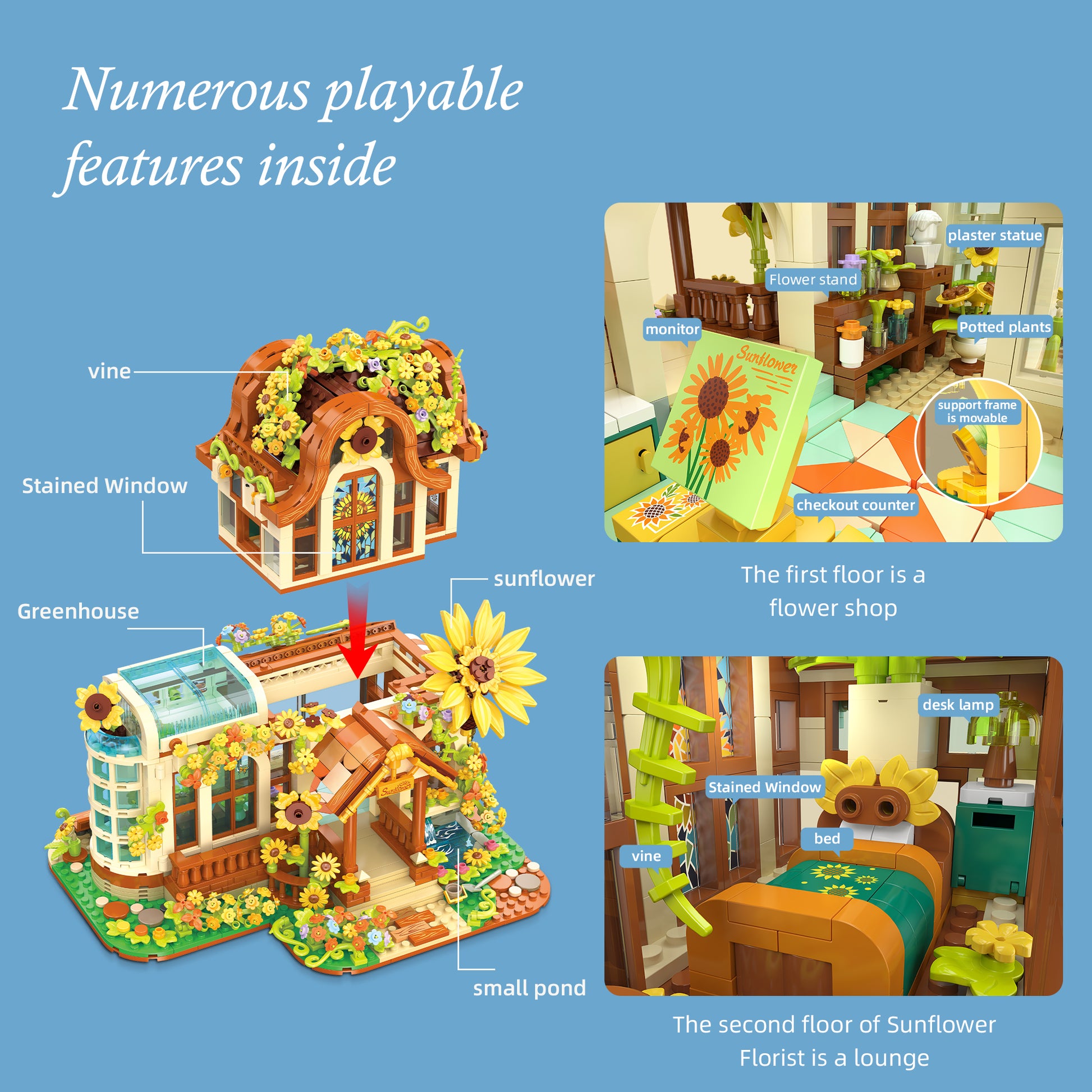 JIESTAR Sunflower Flower Shop [Including Lighting Accessories] Built-In Ag3 Button Batteries * 4 Pieces Building Block Set - JJ9204-5.jpg