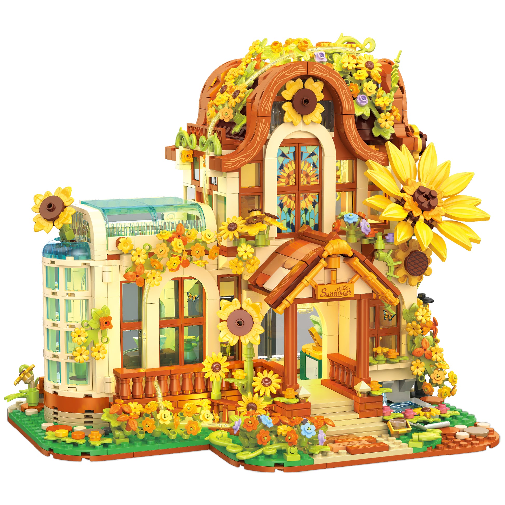 JIESTAR Sunflower Flower Shop [Including Lighting Accessories] Built-In Ag3 Button Batteries * 4 Pieces Building Block Set - JJ9204-白底.jpg