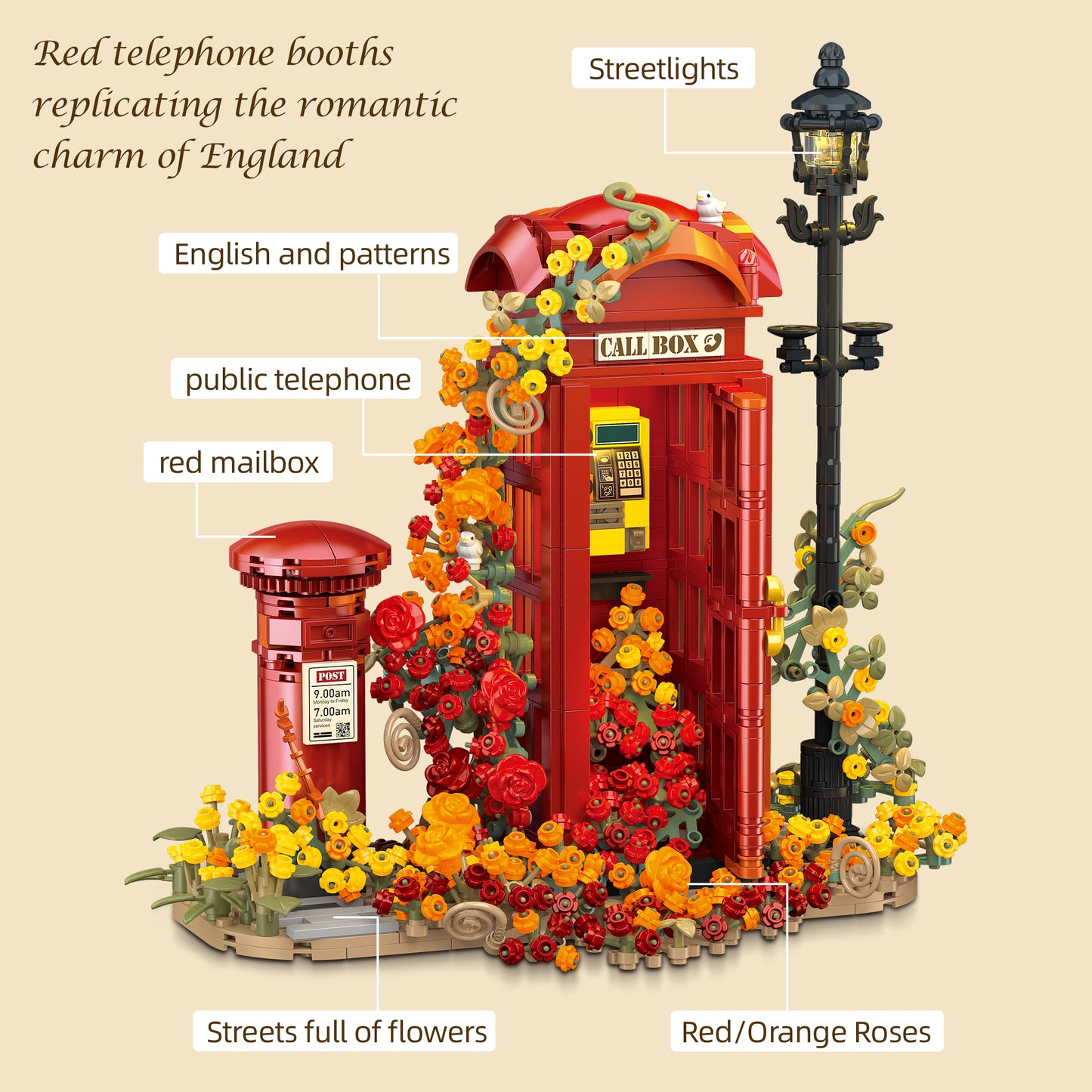 JIESTAR Retro British Red Telephone Booth [Including Lighting Accessories] Building Block Set - JJ9207-2.jpg