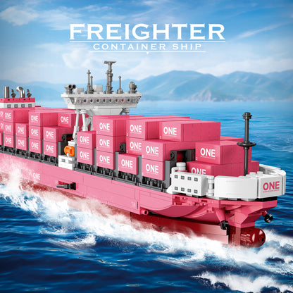 JIESTAR Pink Freighter-One Container Ship Building Block Set - JJ9217-1.jpg