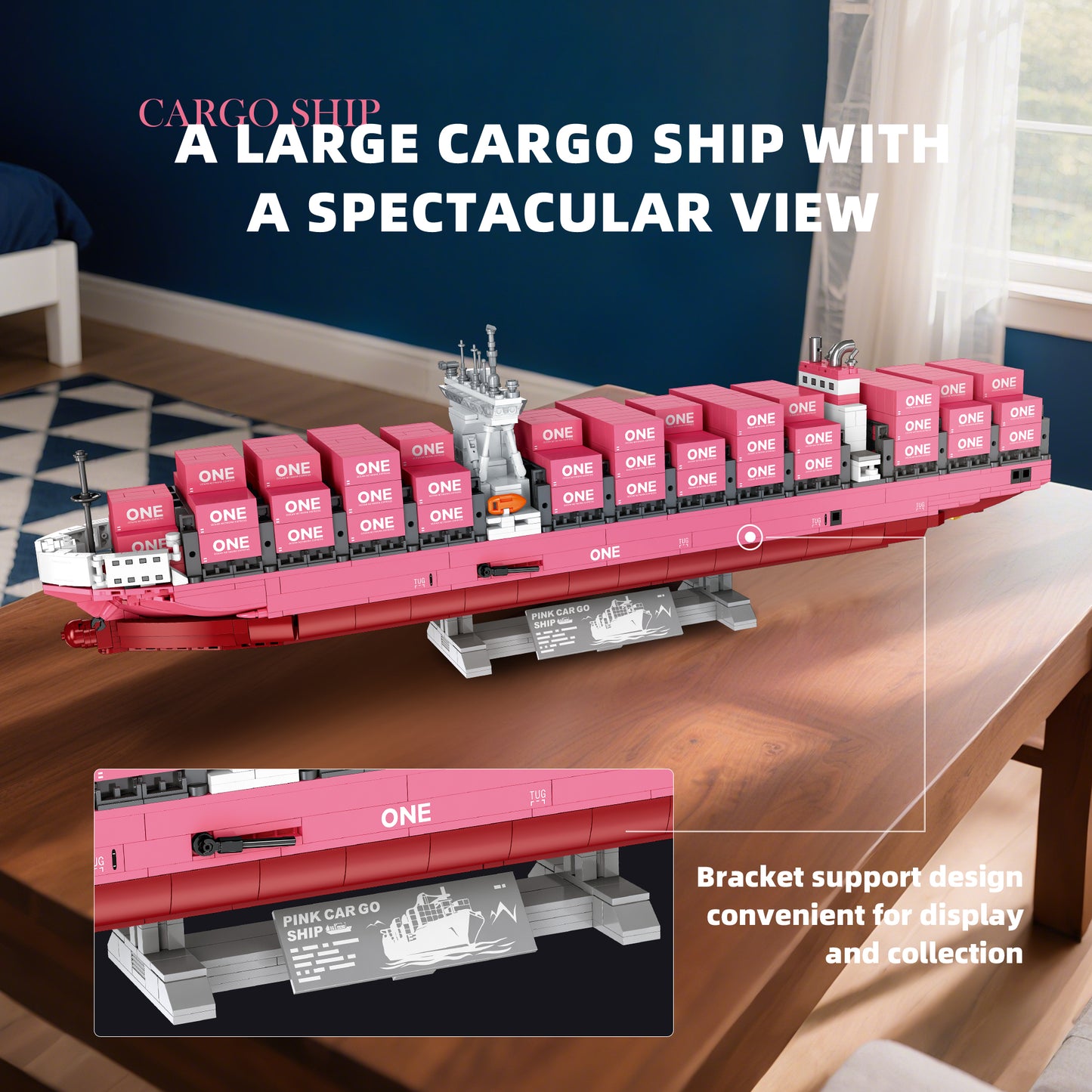 JIESTAR Pink Freighter-One Container Ship Building Block Set - JJ9217-2.jpg
