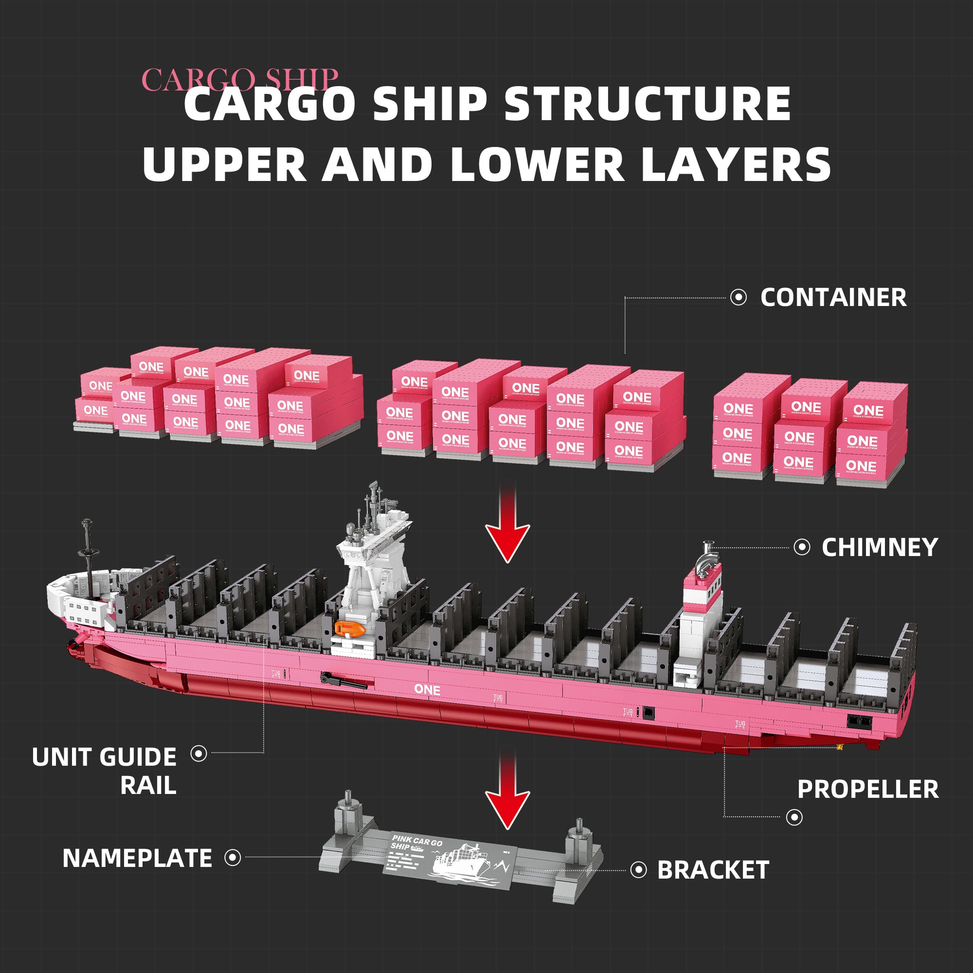 JIESTAR Pink Freighter-One Container Ship Building Block Set - JJ9217-3.jpg