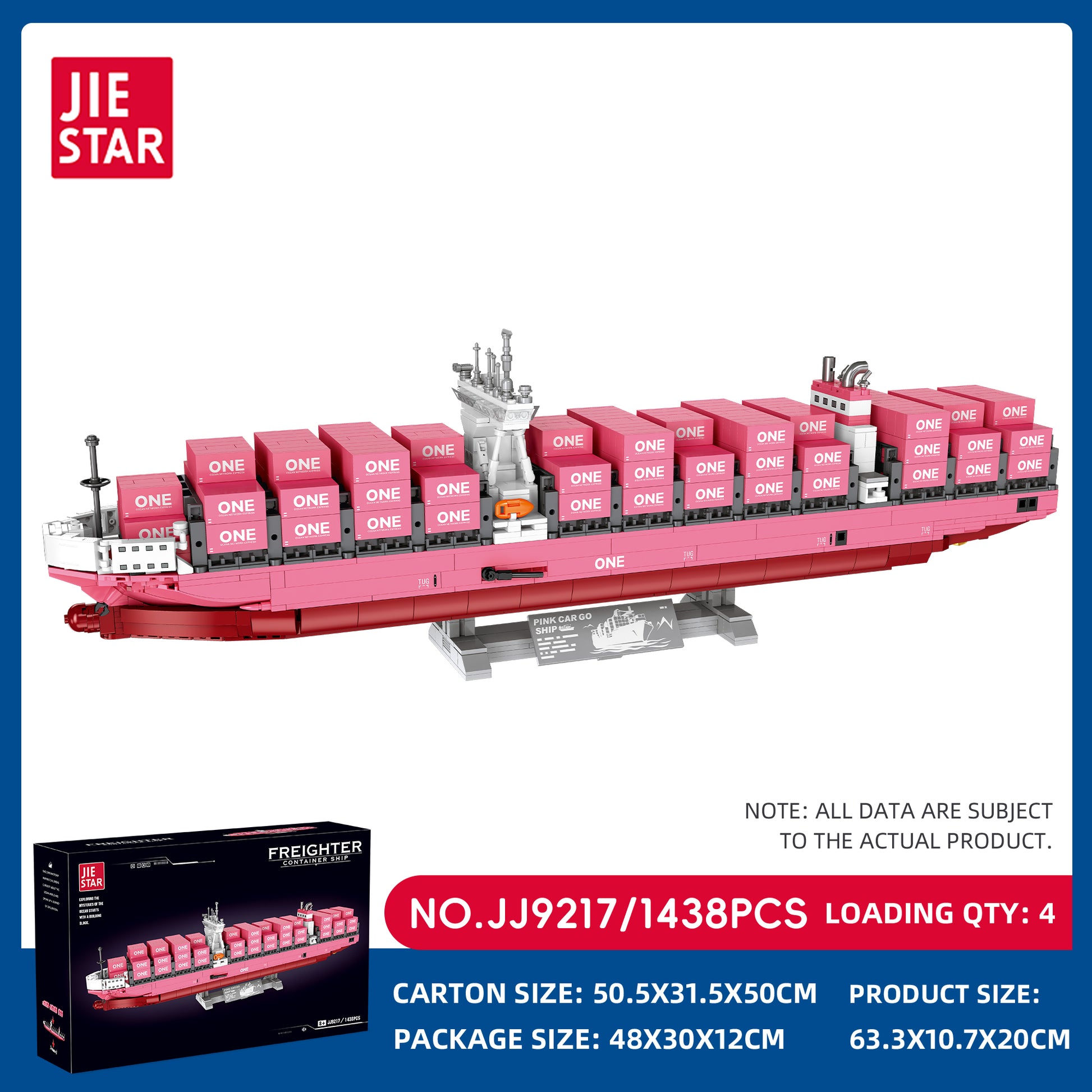JIESTAR Pink Freighter-One Container Ship Building Block Set SKU image - JJ9217-sku.jpg