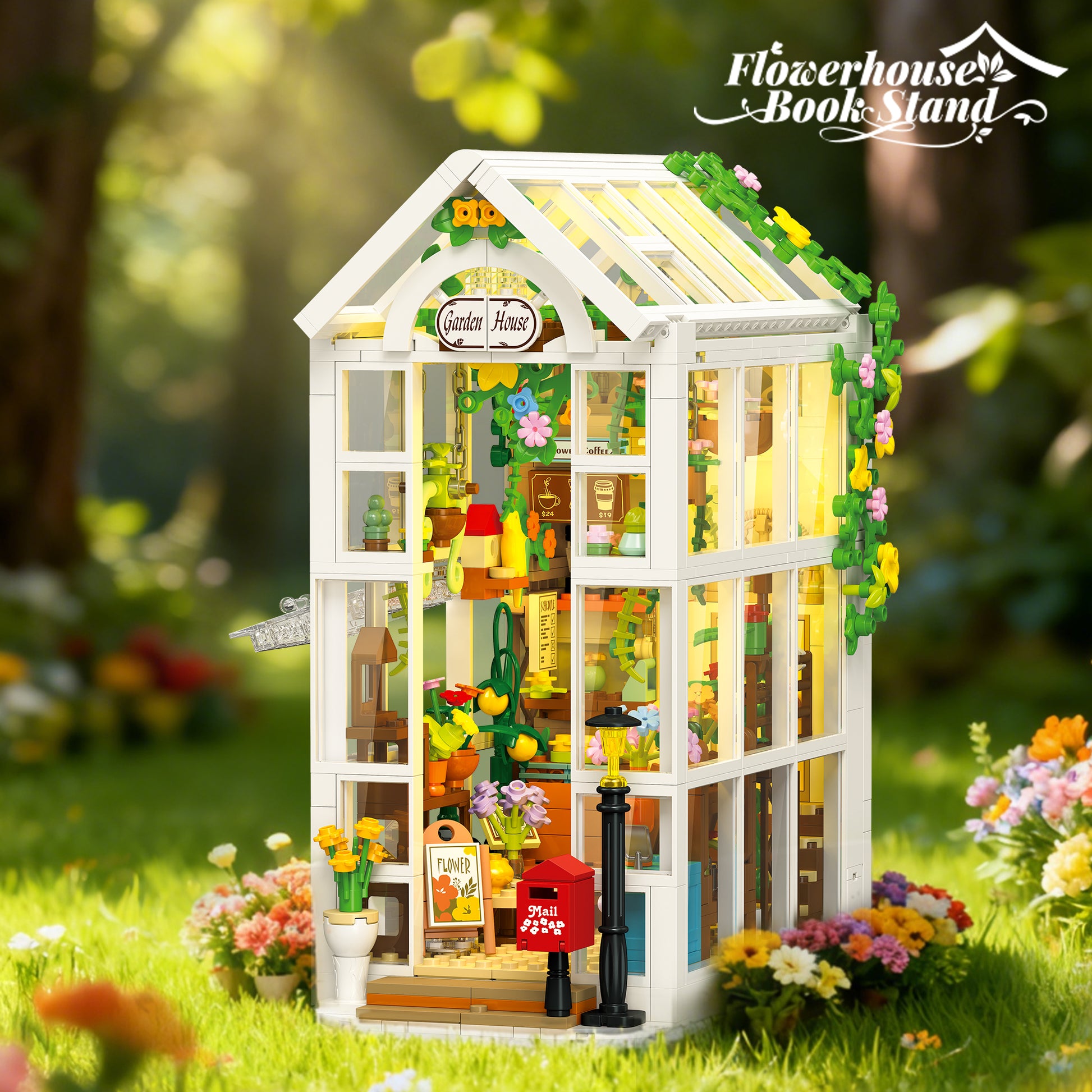 JIESTAR Flower Greenhouse Bookend [Including Lighting Set] Building Block Set - JJ9231-1.jpg