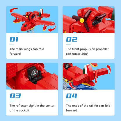 JIESTAR Red Seaplane Aircraft Building Block Set - JJ9255-4.jpg