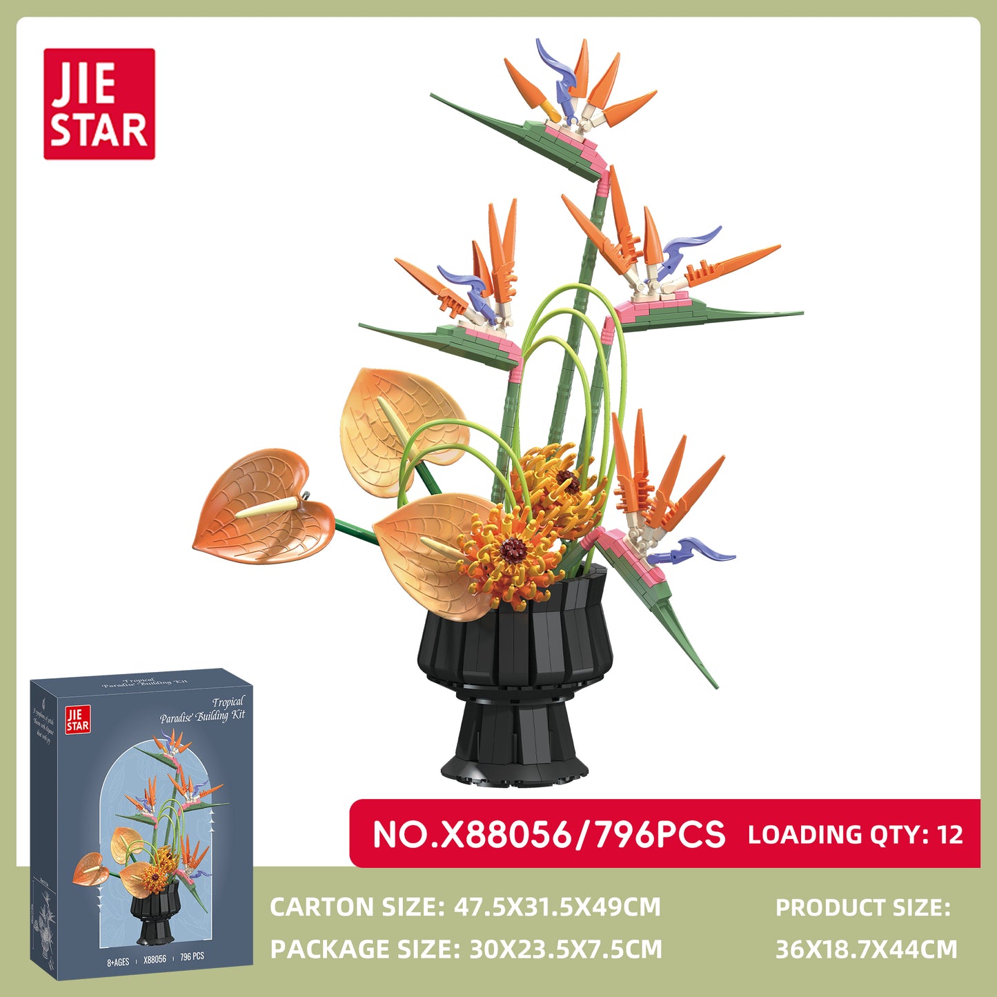 JIESTAR Tropical Bird of Paradise Flower Arrangement Building Set SKU image - X88056-sku.jpg